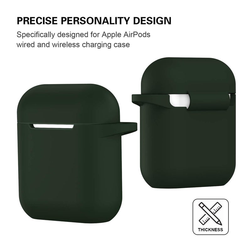 ATUAT Compatible with AirPods Case Cover, Full Protective Silicone Skin Dust-Proof Designed for Apple AirPods 1st 2nd Generation with Keychain, Front LED Visible, Dark Green - Image 5